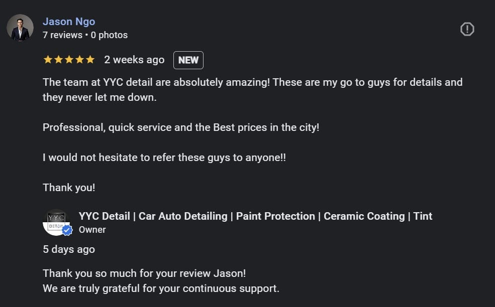 Best prices in the city - Calgary Google Review for YYC Detail