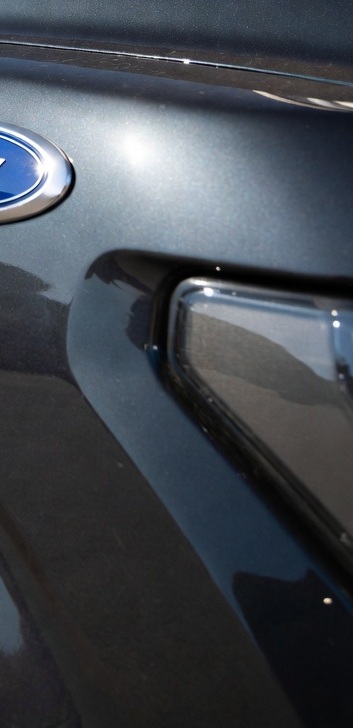 F150 1, with PPF; Close up of 3M PPF self-healing property on car hood